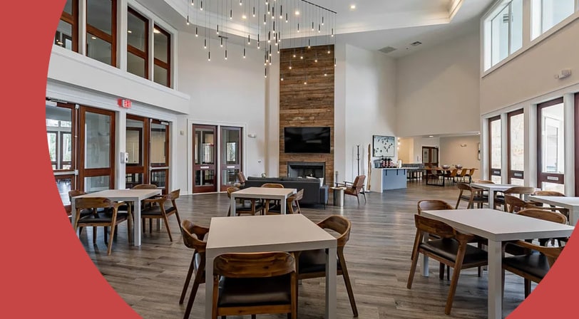 Interior view of the clubhouse at Everleigh Katy, a 55+ rental community in Katy, Texas.