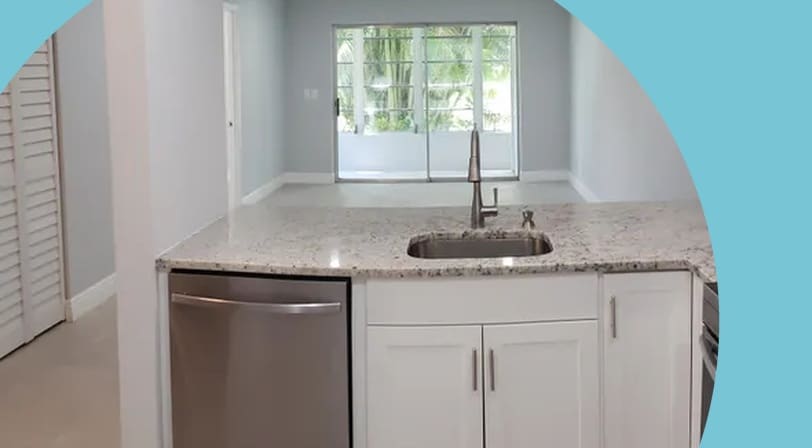Updated condo kitchen at Golden Lakes Village, a 55+ community in West Palm Beach, Florida.