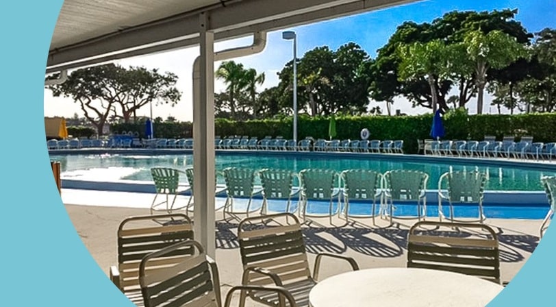 Outdoor pool at Kings Point, a 55+ community in Delray Beach, Florida.