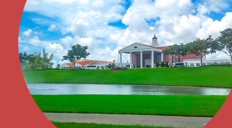 A pond outside the clubhouse at Century Village East, a 55+ community in Deerfield Beach, Florida.