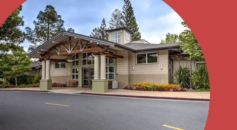 Clubhouse entrance at Rossmoor, a 55+ community in Walnut Creek, California.
