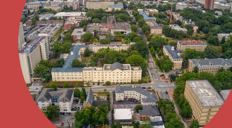 Aerial view of the University of South Carolina in Columbia, South Carolina.
