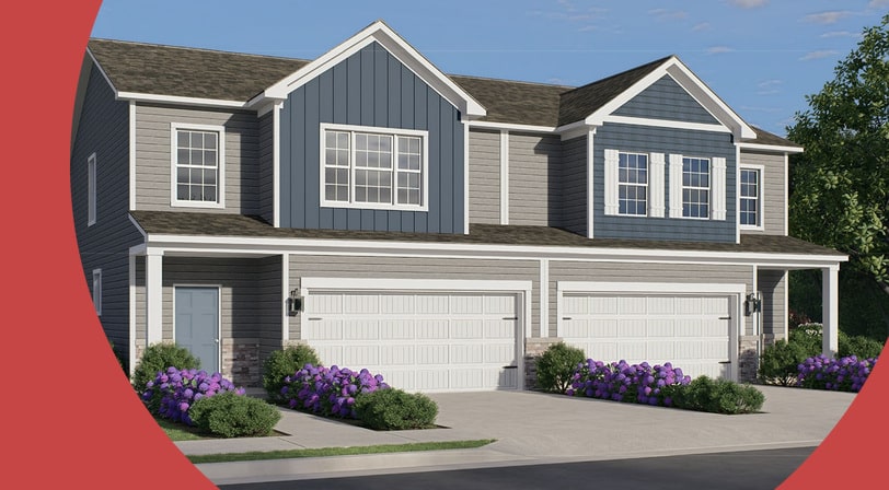 A rendering of the Taylor townhome exterior at Carriages at Orchard Glen, a 55+ community in Elk Township, New Jersey.