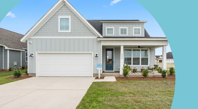 A single-family home exterior at East Lake, a 55+ community in Leland, North Carolina.
