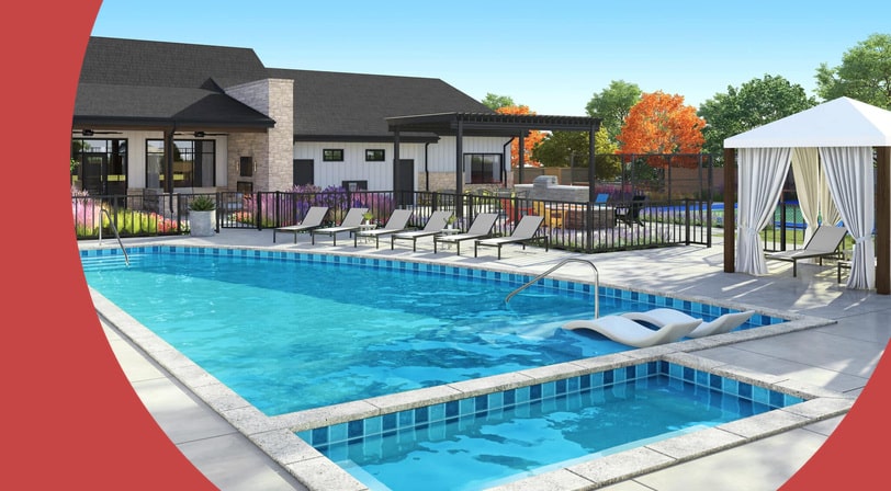The outdoor pool and cabana at Ladera Wylie, a 55+ community in Wylie, Texas.