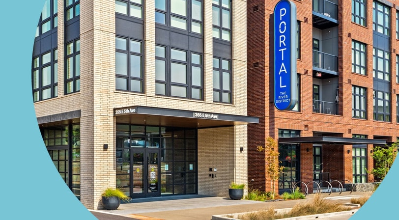The building exterior in the River District at Portal, a 55+ community in Eugene, Oregon.
