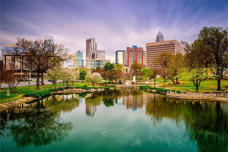 Charlotte, NC skyline as seen from Marshall Park.