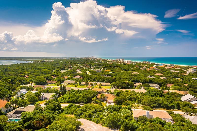 Northern view toward Daytona Beach seen from the top of Ponce de Leon Inlet Lighthouse, Florida.