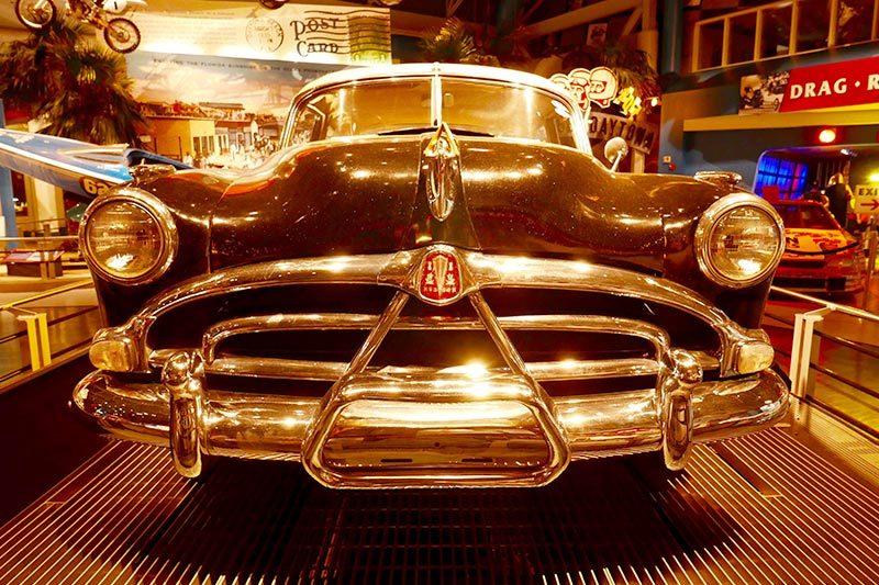 Front view of the Hudson Hornet racing car in the Daytona International Speedway Museum in Daytona Beach, Florida.