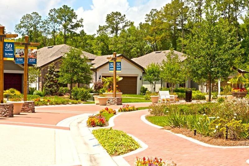 Greenery along a residential street in Del Webb Ponte Vedra, a 55+ community in Ponte Vedra, Florida.