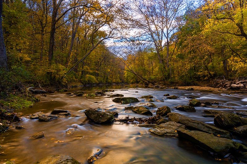A picturesque river in Downingtown, Pennsylvania.