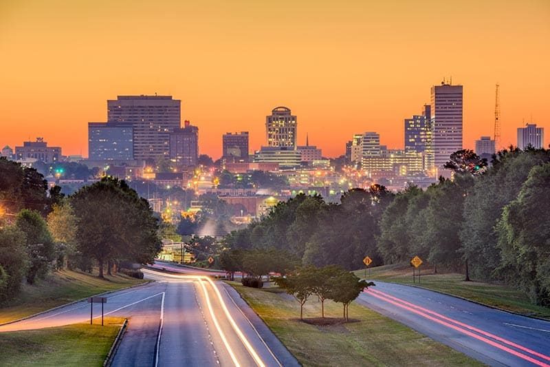 View fo the skyline of Downtown Columbia, South Carolina from above Jarvis Klapman Blvd.