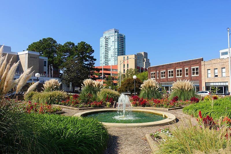 View of Durham, North Carolina from a Downtown Park.