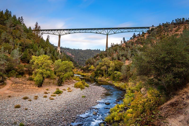 A stream running beneath the Foresthill Bridge in Auburn, California.