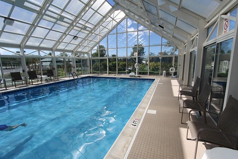 Sunlight streaming in the windows of the indoor pool at Four Seasons at Smithville in Galloway, New Jersey.