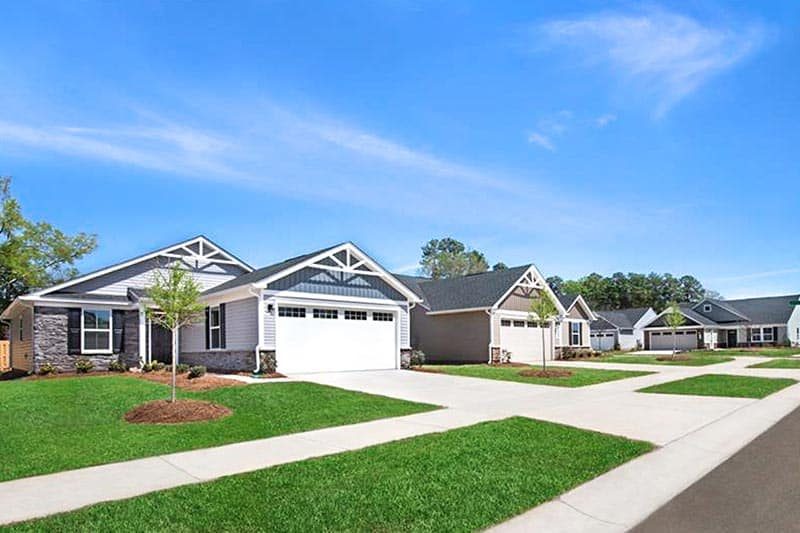 New homes lining a residential street in Elmwood Cottages in Boiling Springs, South Carolina.