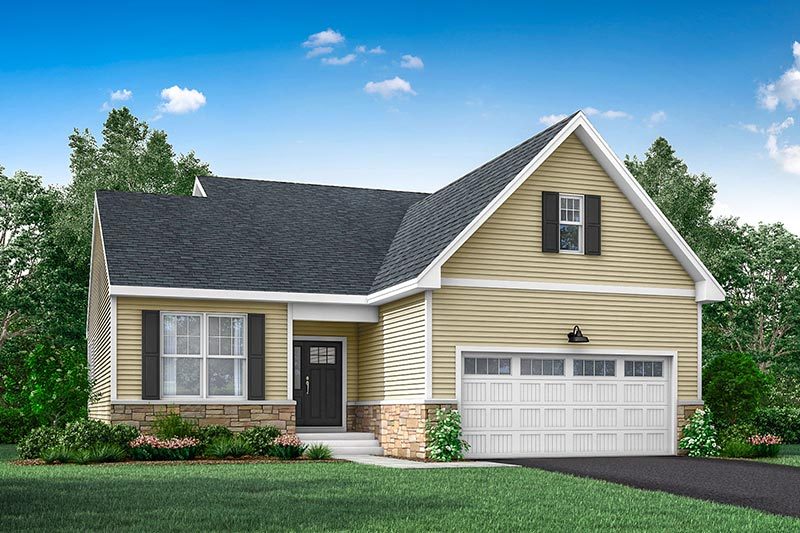 Exterior view of a model home at Meadows at Hillview in Coatesville, Pennsylvania.