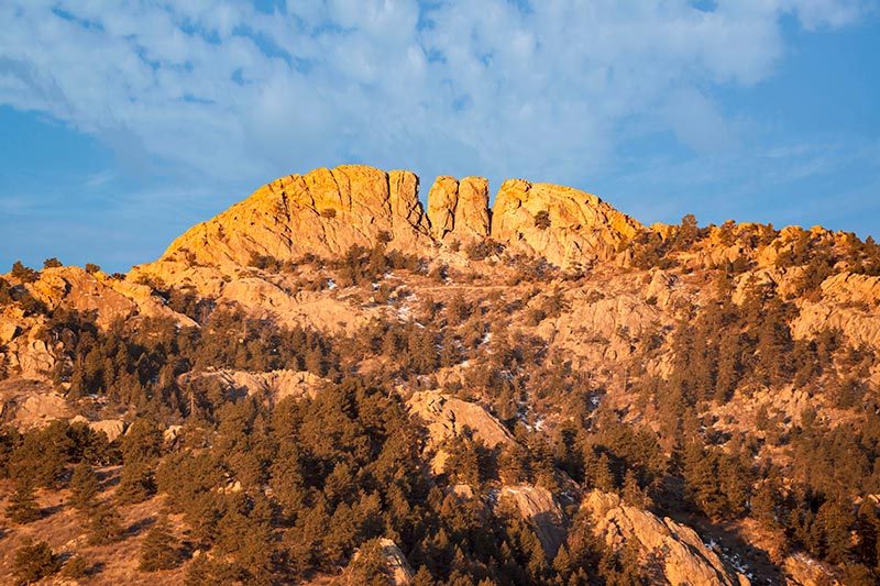 Horsetooth rock formation at sunrise in Fort Collins, Colorado.