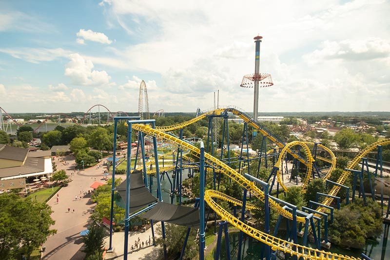 The nighthawk roller coaster in the theme park Carowinds in Charlotte, North Carolina.