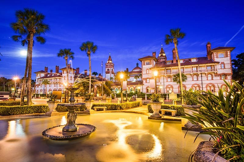 Nighttime view of St. Augustine, Florida.