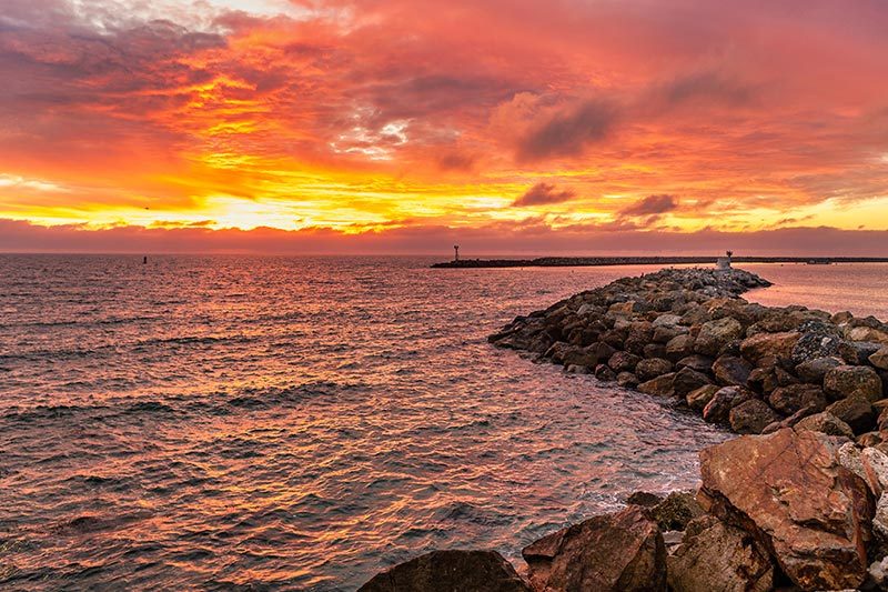 Sunset view of the coast in Torrance, California.