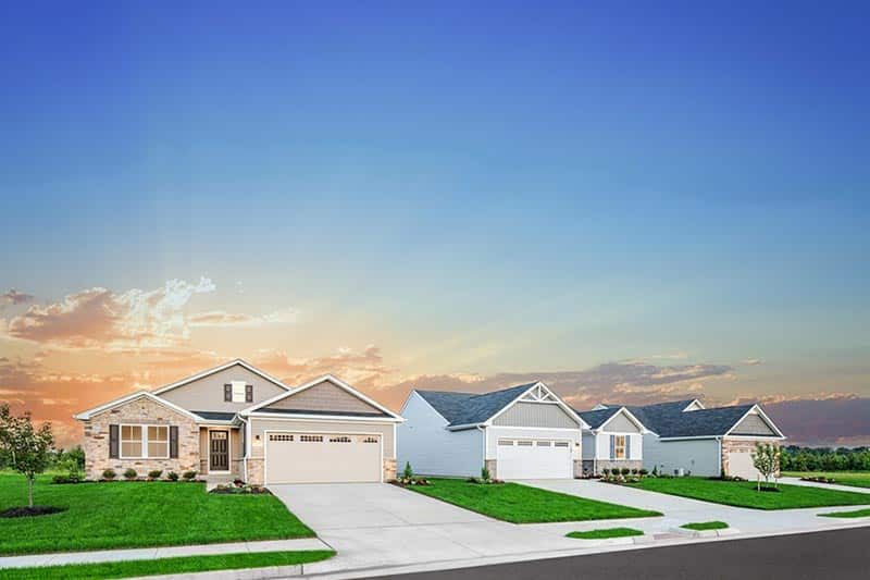 New homes lining a residential street at Olivia Springs in Spartanburg, South Carolina.