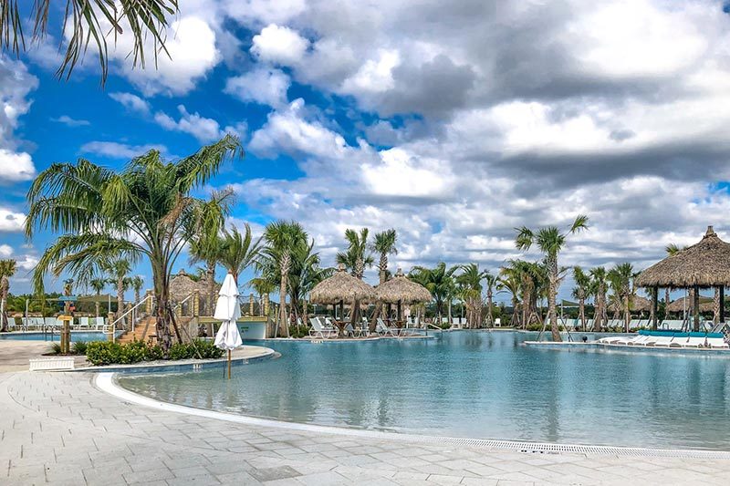 The outdoor resort-style pool at Latitude Margaritaville, a popular 55+ community in Daytona Beach, Florida