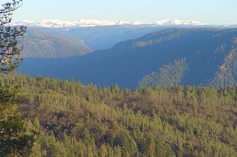 Bird's eye view of the Sierras around Lake Tahoe from the valley in Auburn, California.