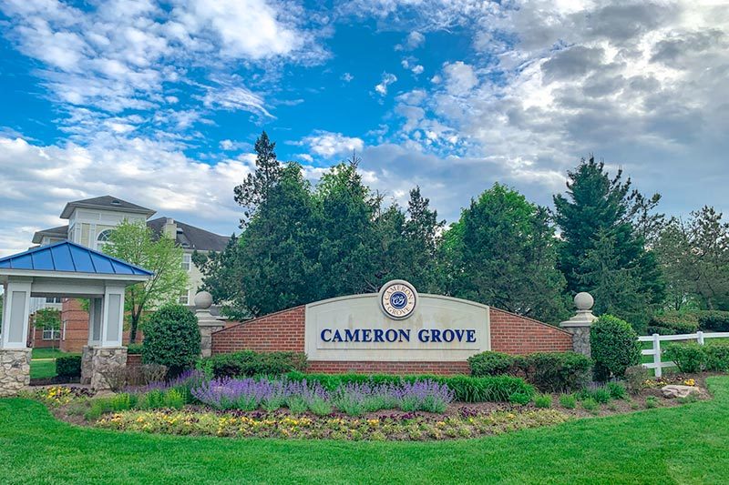 The community sign at the entrance to Cameron Grove in Upper Marlboro, Maryland.