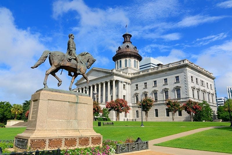 The South Carolina State House in Columbia on a sunny day.