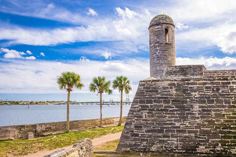 The Castillo de San Marcos National Monument on a sunny day in St. Augustine, Florida.