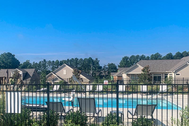 The outdoor pool at The Courtyards at Heritage Grove in Wake Forest, North Carolina.